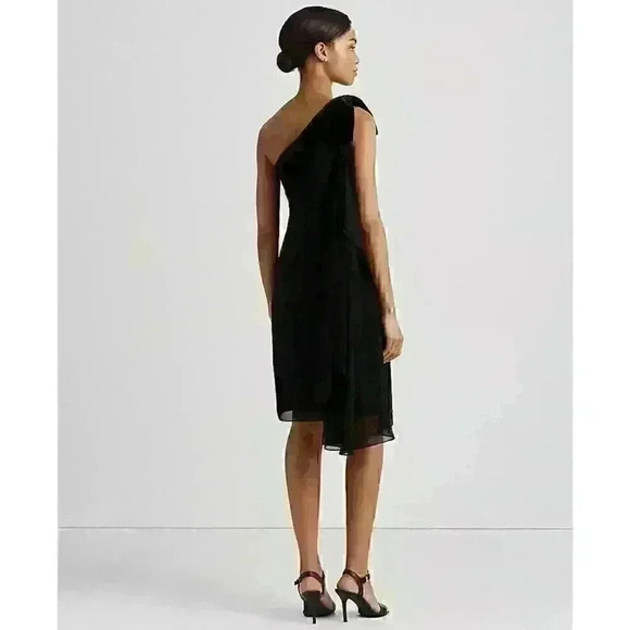 NEW! Lauren Ralph Lauren Women's 12 Chiffon One Shoulder Dress NWT $175 - Picture 2 of 3